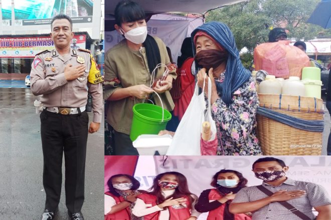 Aksi Peduli Satlantas Polrestabes Semarang dan TNI Bagikan 1.300 Nasi serta 2.000 Masker