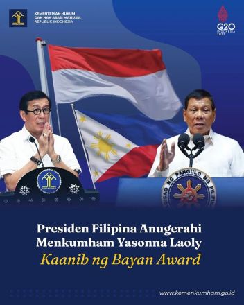 Kebijakan Keimigrasian di Masa Pandemi Dinilai Tepat, Menkumham Yasonna Laoly Raih Penghargaan dari Pemerintah Filipina