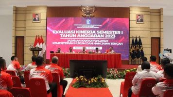 Kanwil Kemenkumham Jawa Tengah menggelar Evaluasi Kinerja Semester I Tahun Anggaran 2023 di Badiklat Hukum dan HAM Jawa