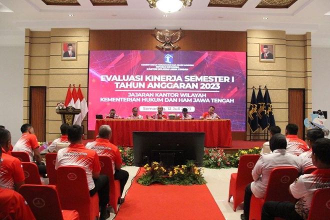 Kanwil Kemenkumham Jawa Tengah menggelar Evaluasi Kinerja Semester I Tahun Anggaran 2023 di Badiklat Hukum dan HAM Jawa