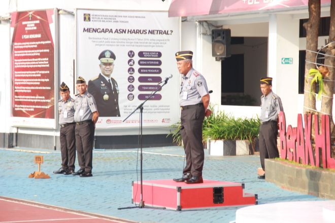 Beri Amanat Apel Pagi, Kakanwil Kemenkumham Jateng : Organisasi Sehat Dibangun Dengan Kompetensi Pegawai Yang Seimbang