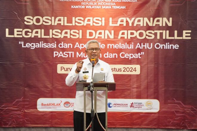 Kanwil Kemenkumham Jateng Gelar Sosialisasi Layanan Legalisasi & Apostille di Purwokerto